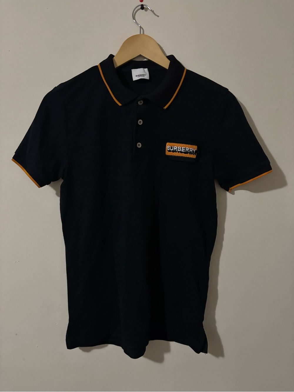 Burberry Logo Appliqué Black Orange Tipping Cotton Pique Polo Shirt